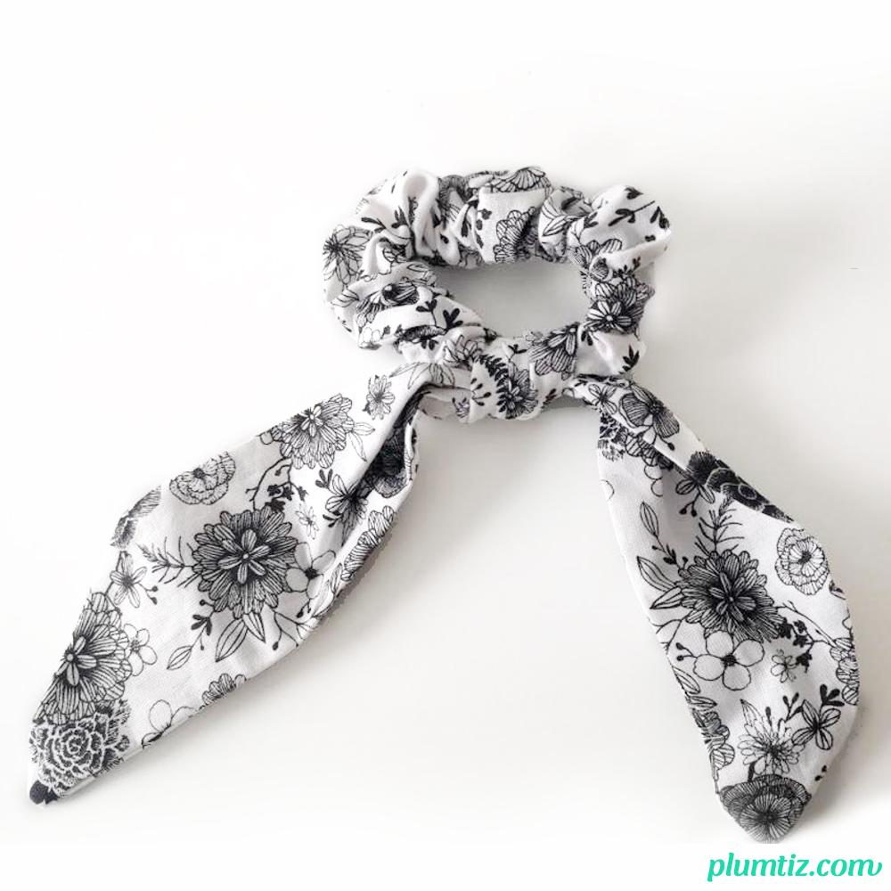 foulchie blanc fleurs noires chouchou coton